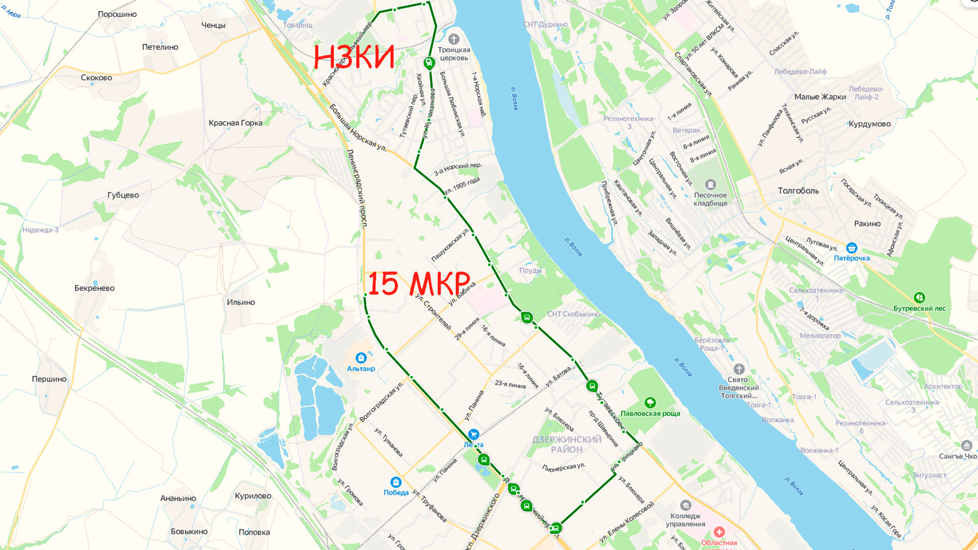 Маршрут автобуса 10 в Ярославле на карте.