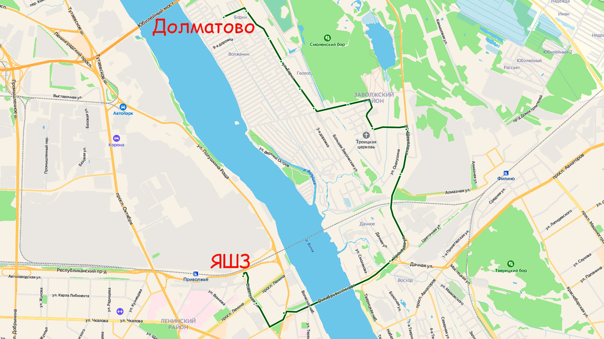 Маршрут автобуса 24 в Ярославле на карте.