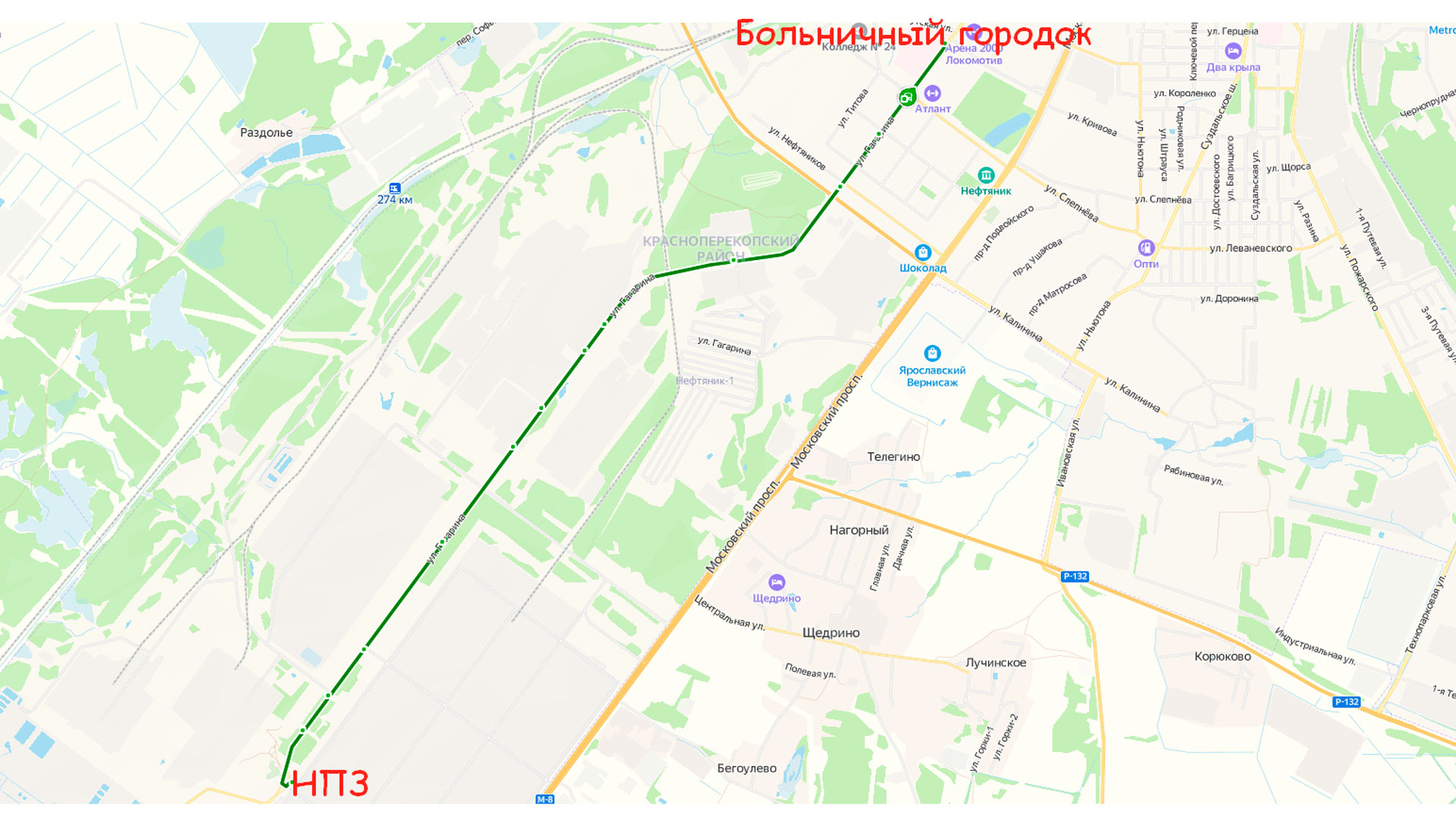 Маршрут автобуса 2К в Ярославле на карте.