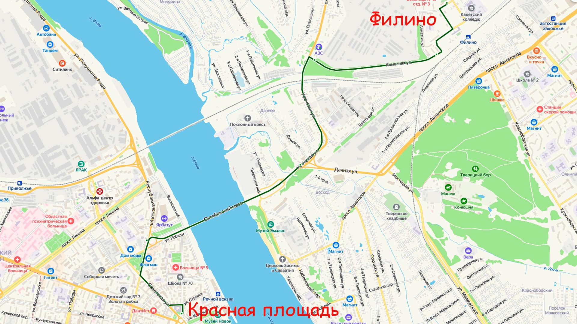 Маршрут автобуса 26 в Ярославле на карте.