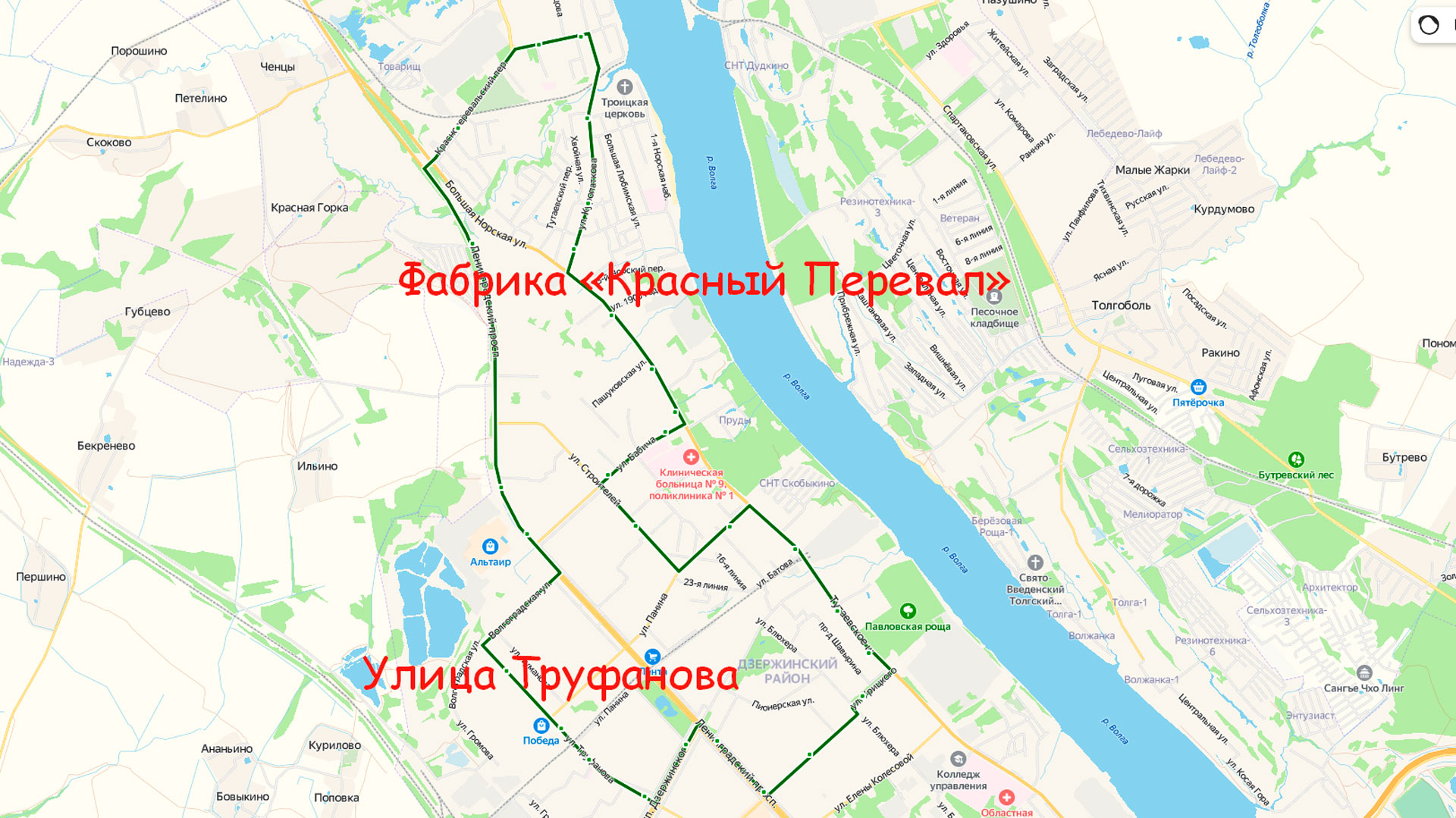 Маршрут автобуса 77 в Ярославле на карте.