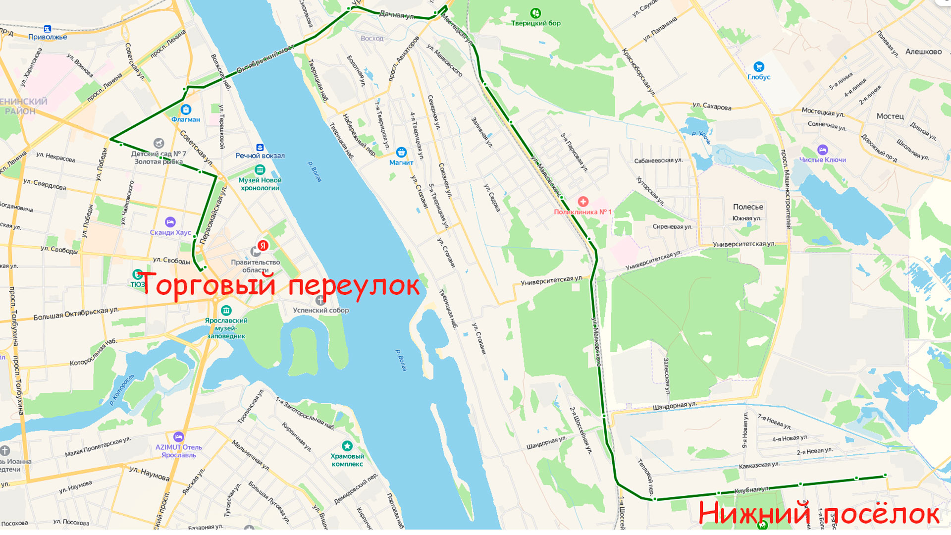 Маршрут автобуса 12 в Ярославле на карте.