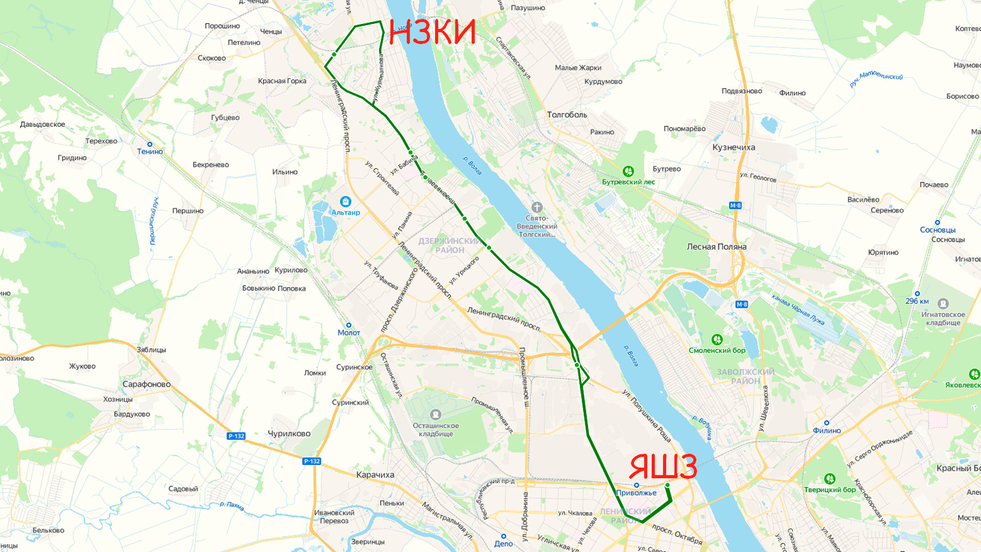 Маршрут автобуса 6 в Ярославле на карте.