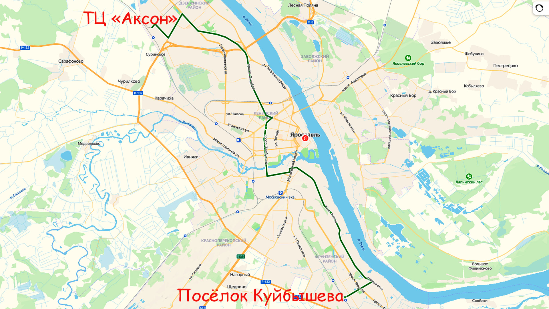 Маршрут автобуса 79 в Ярославле на карте.
